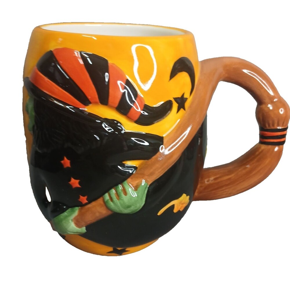 Susan winget Certified International 3D Witch on Broom Handle Coffee Mug Ceramic
